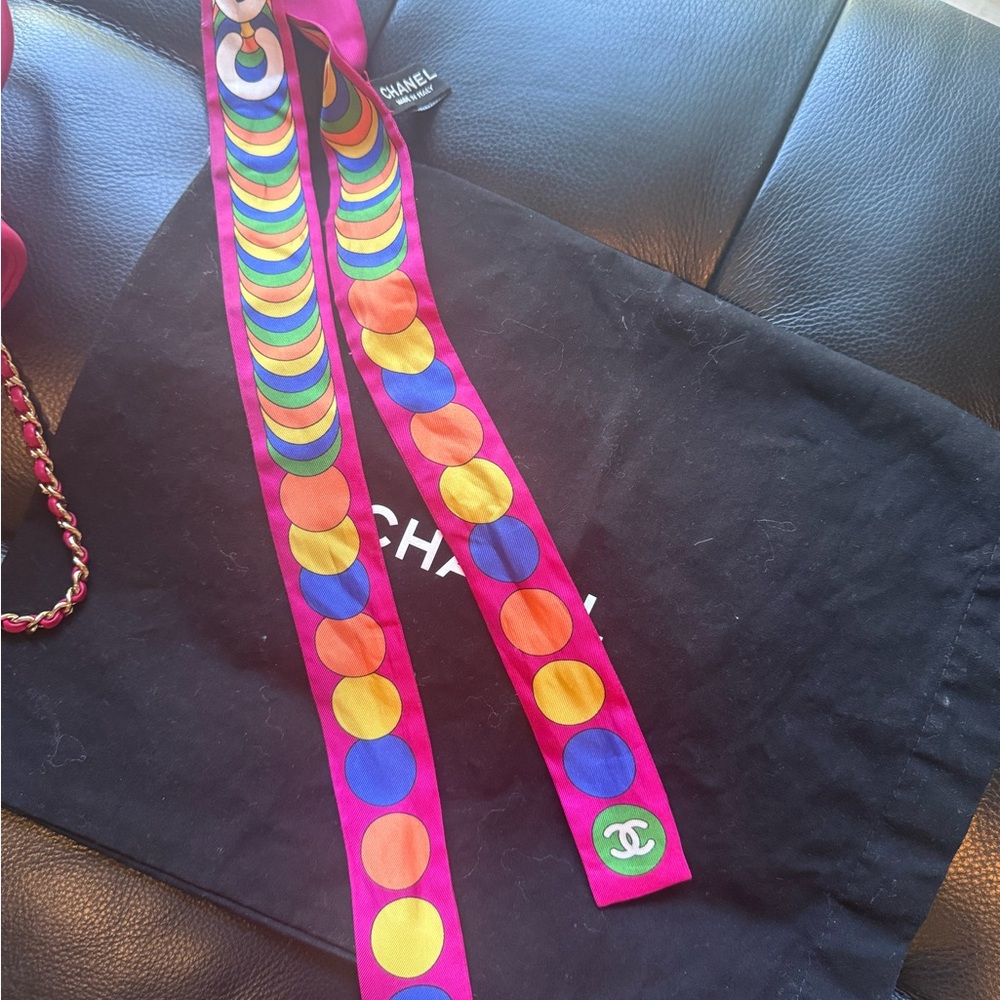 CHANEL Vibrant Pink and Multicolor Silk Ribbon